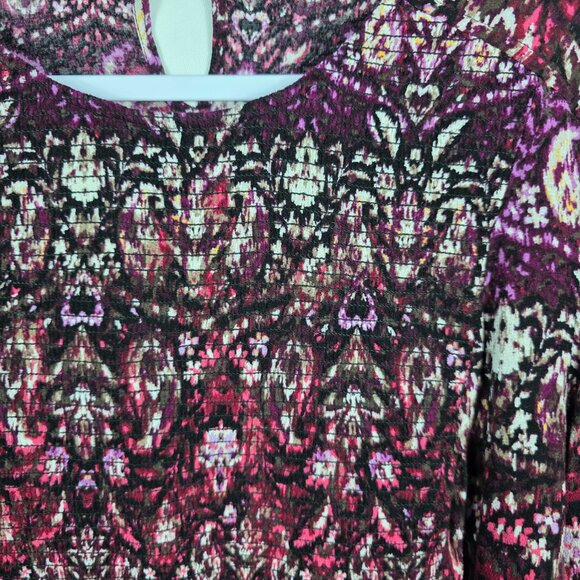 J. Jill Blouse Women's Size Small Purple Black Mixed Print Smocked Bodice - Picture 10 of 14